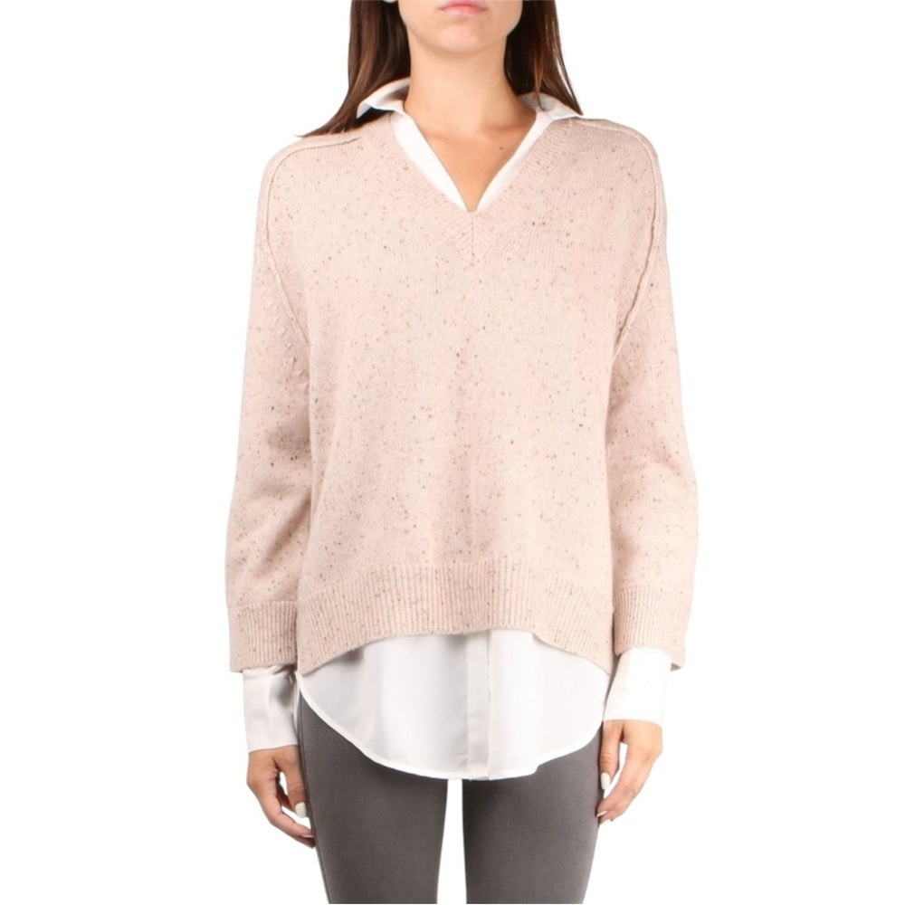 Brochu Walker - V-Neck Layered Pullover in pink Multi w/ White Size XS